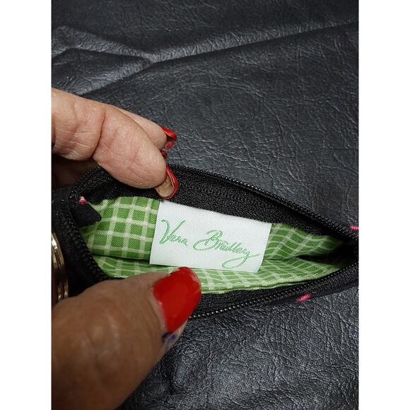 Vera Bradley Zip ID Case Black Pink Bows Pouch Coin Keychain New Hope Pattern - Picture 4 of 4